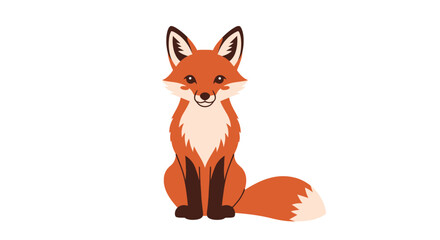 Cartoon Fox Sitting Upright with Orange Fur and White Chest