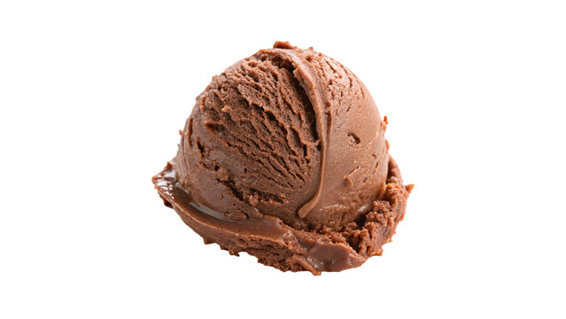 single chocolate ice cream scoop ball isolated on transparent background