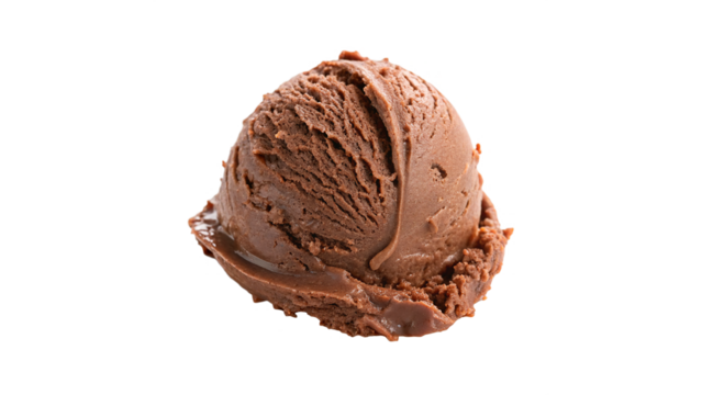 single chocolate ice cream scoop ball isolated on transparent background