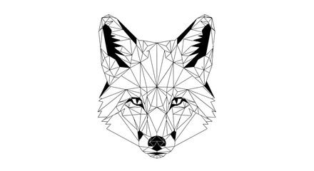Geometric Fox Head Illustration in Black and White, Isolated on White Background