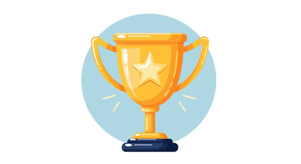 Golden Trophy Cup with Star Emblem on Light Blue Background