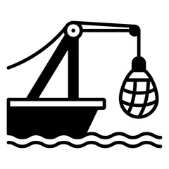 Fish Boat Using Light Lure Technique Icon Vector Illustration