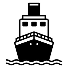 Ship icon on water, front view, vector illustration