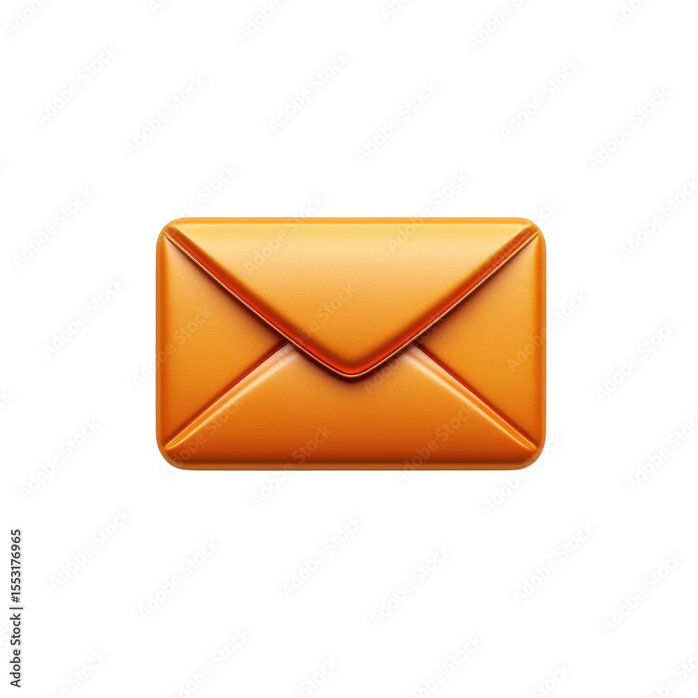 Fototapete Shiny Email Icon Orange Envelope 3D Rendering Message Notification Digital on transparent background