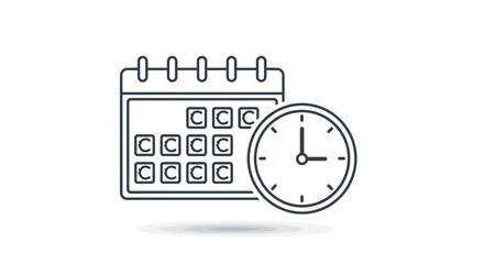 Simple Line Art Calendar Icon with Clock, Showing Time Management Concept