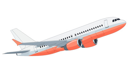 Sleek White and Coral Airplane in Ascent, Detailed Illustration