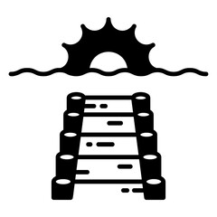Pier and Sunrise Vector Illustration Solid Icon