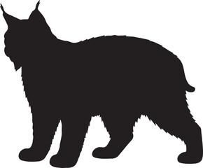 Bobcat in silhouette vector pure white background.