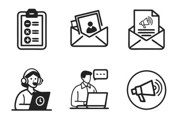 Customer service and communication icons isolated on white background