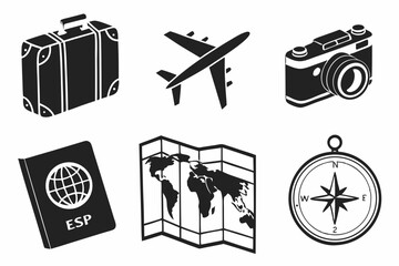 Travel and tourism icons isolated on white background