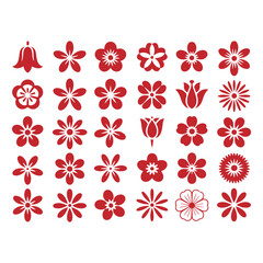 Red Flower Silhouettes on White Background flowers