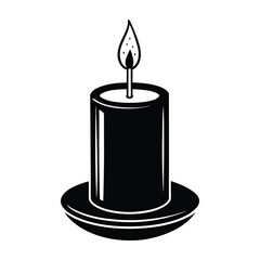 Candle Silhouette with Flame Minimalist Black Vector in Holder