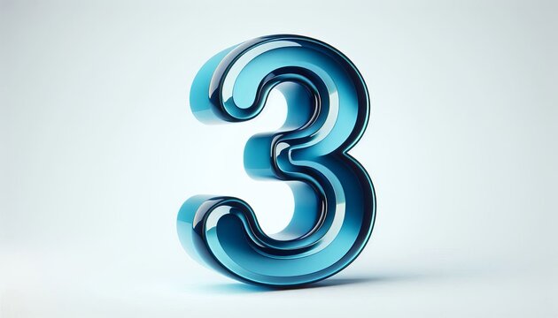3D blue number 3 on white background. - Powered by Adobe
