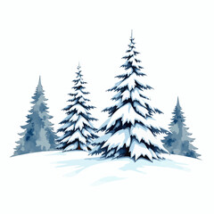 Obraz premium Snow-covered evergreen trees in winter landscape illustration 