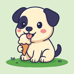 Cute Puppy Eating Ice Cream Vector – Adorable Summer Animal Illustration | Fun Dog Character for Kids Designs