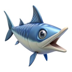 Obraz premium Cartoon barracuda fish with big eyes and open mouth isolated on white background