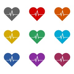 Heartbeat, heart beat pulse icon isolated on white background. Set icons colorful
