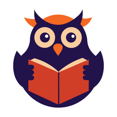 Wise owl reading smart book mascot Vector illustration