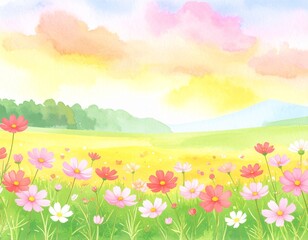 Paysage d'illustration aquarelle d'automne