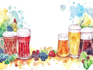 watercolor style, white background with Oktoberfest, empty place for text in center. 