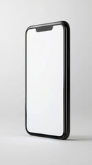 Sleek black smartphone with blank display isolated on white background