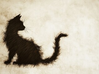 A silhouette of a cat stretching with a purring expression.