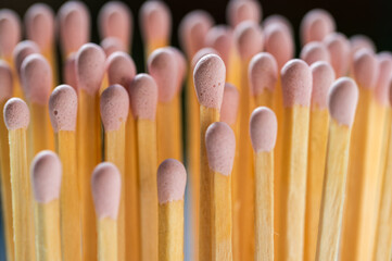 Pink matches sticks. Social connection and teamwork. Macro photo