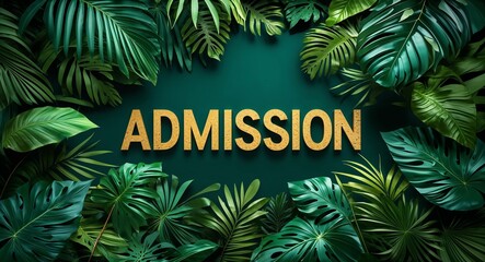 admission lettering on jungle leaves background