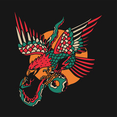 Eagle and snake. Hawk. Tattoo Hand Drawn Illustration Collection
