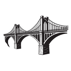 Fototapeta premium Vector illustration of a historic suspension bridge in a classic vintage art silhouette design
