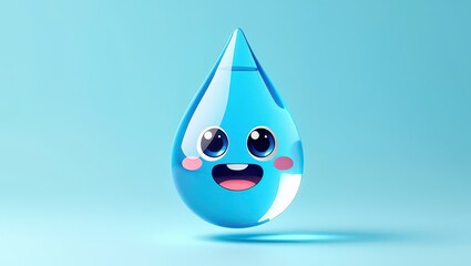 Cute cartoon water drop character on blue background