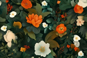 Intricate maximalism floral design with vibrant blossoms for art projects