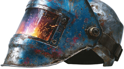 Welding Helmet: The close-up shot of a well-worn welding helmet offers a captivating view of the craftsman's protective gear.