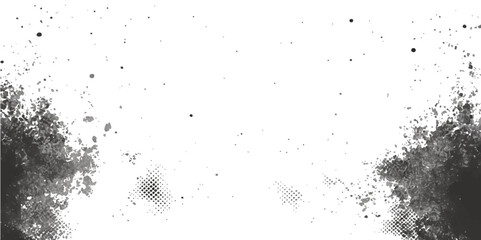 Abstract black and white grunge background with a textured paint splatter illustration, perfect for a decorative art pattern or wallpaper