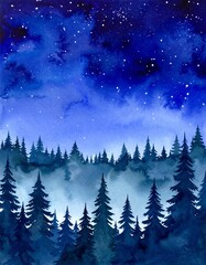 Illustration aquarelle de forêt nocturne