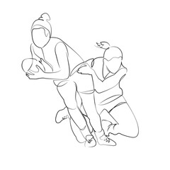 One continuous line drawing on white isolated background. Minimalism linear illustration. person, woman, adult, sport, competition, playing, success, holding, grass, lifestyle