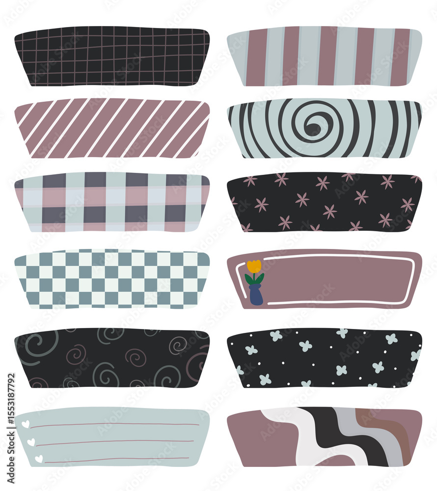 Fototapete a collection of decorative labels or stripes, rectangular shapes, rounded curves, with various patte