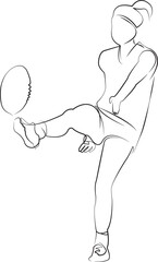 One continuous line drawing on white isolated background. Minimalism linear illustration. sport, woman, person, female, athlete, ball, american, football, game, player