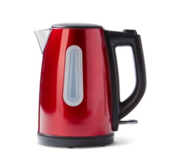 Red Colorful Electric Kettle On PNG Transparent Background .Cut-Out Clipping Path With Adobe Photoshop Pen Tool . PNG Transparent Kettle 