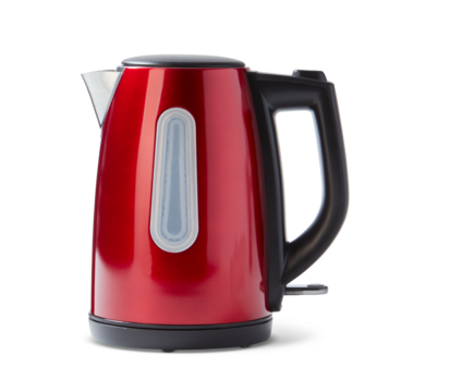 Red Colorful Electric Kettle On PNG Transparent Background .Cut-Out Clipping Path With Adobe Photoshop Pen Tool . PNG Transparent Kettle 
