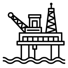 Oil Rig Outline on Sea, Offshore Platform Illustration