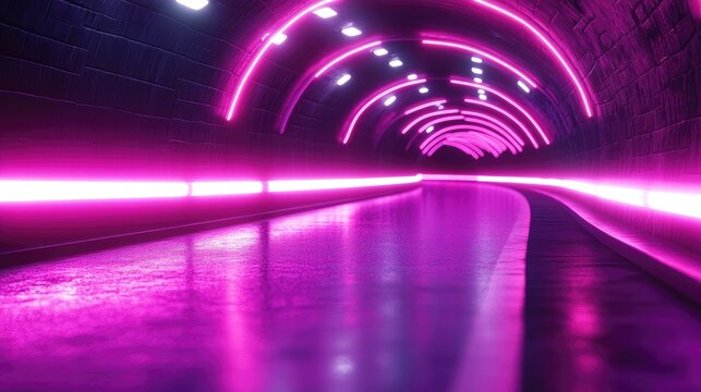 Pink Neon Tunnel with Reflective Floor. - Powered by Adobe