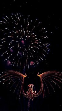 4K Video of High-Art Dragon Fireworks Display July 4th Celebration.