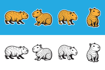 Capybara vector illustration collection. Suitable for logos, outdoor designs, stickers and t-shirt designs.