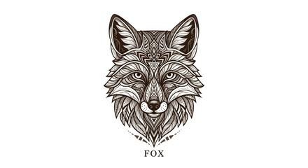 Ornate, Monochrome Fox Head with Intricate Mandala Design