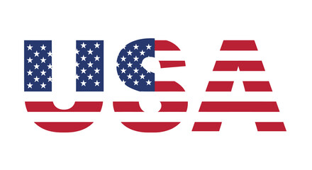 Patriotic USA Text with American Flag Design on White Background