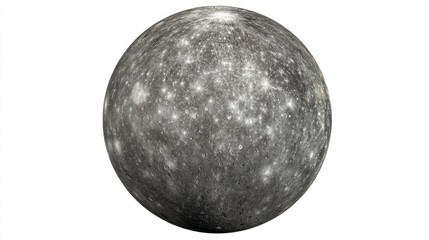 Naklejka premium Detailed View of the Planet Mercury Showing Craters and Reflective Surfaces on White Background