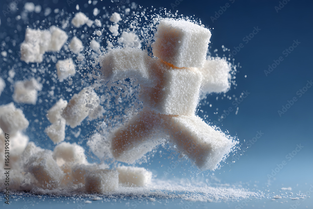 Poster The sugar cube figure is falling apart, representing a reduction in sugar intake
