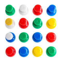 Colorful Push Pins on Black Background: Office Supplies for Organization and Creativity