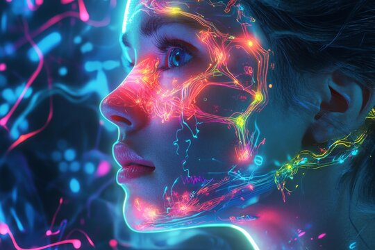 Futuristic neural connections and brain synapse in vibrant colors